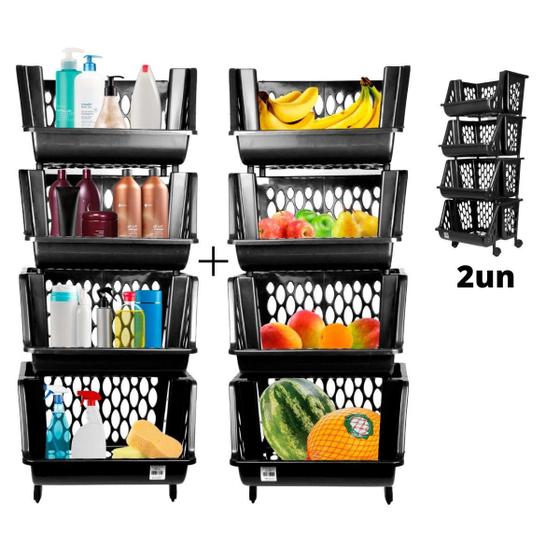 Cesto Organizador Empilhavel G com Rodinhas Kit com 8 Cestos Extensivel Fruteira Menor preço em Cesto Organizador Empilhavel G com Rodinhas Kit com 8 Cestos Extensivel Fruteira