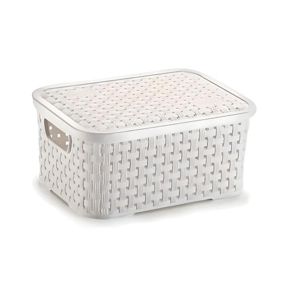 Cesto Organizador Multiuso Pequeno Com Tampa Rattan Armário Branco Menor preço em Cesto Organizador Multiuso Pequeno Com Tampa Rattan Armário Branco