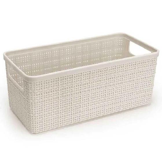 Imagem de Cesto Organizador Plástico Juta Alongado 20Cm Pequeno Branco