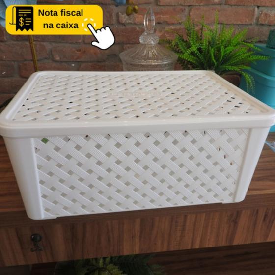 Cesto organizador rattan c/ tampa 51x35x21 cm branco multiuso grande quarto lavanderia caixa Menor preço em Cesto organizador rattan c/ tampa 51x35x21 cm branco multiuso grande quarto lavanderia caixa