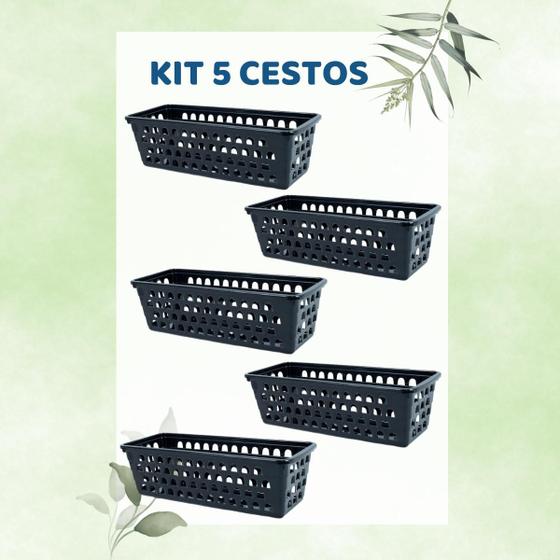 Imagem de Cesto Organizador Retangular Kit 5 Unidades Preto