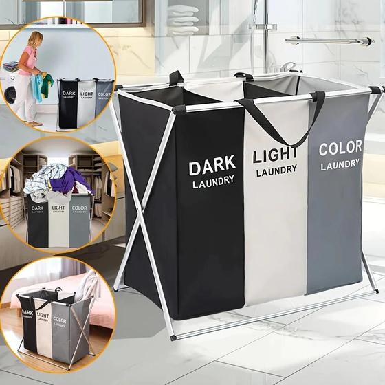 Imagem de Cesto Organizador Roupa Suja Claras Escuras Coloridas 3 Em 1