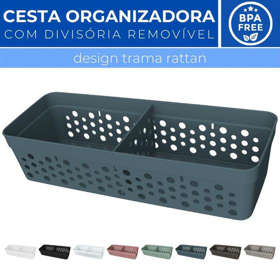 Imagem de Cesto Organizador Trama Rattan c/ Divisória Removível 23x8