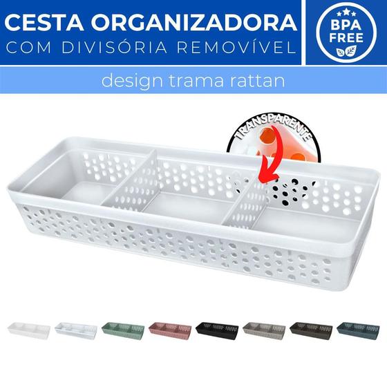 Imagem de Cesto Organizador Trama Rattan c/ Divisória Removível 34x11