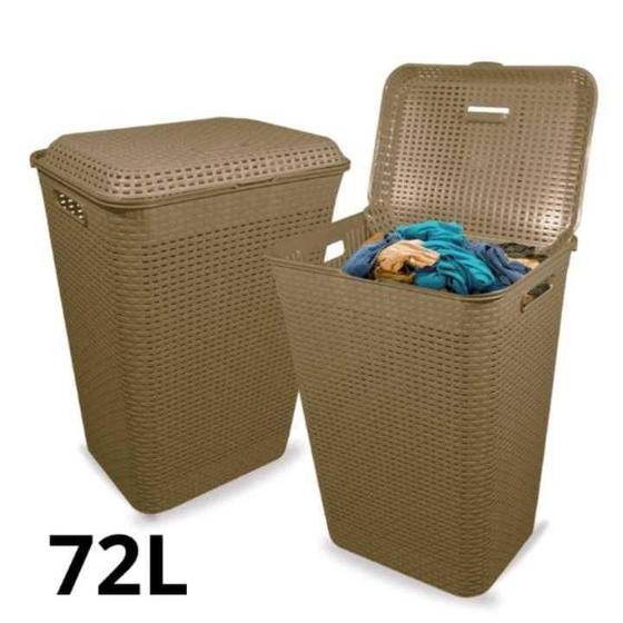 Cesto P/ Roupa Retangular 72 Lts Rattan C/ Tampa Capuccino Menor preço em Cesto P/ Roupa Retangular 72 Lts Rattan C/ Tampa Capuccino