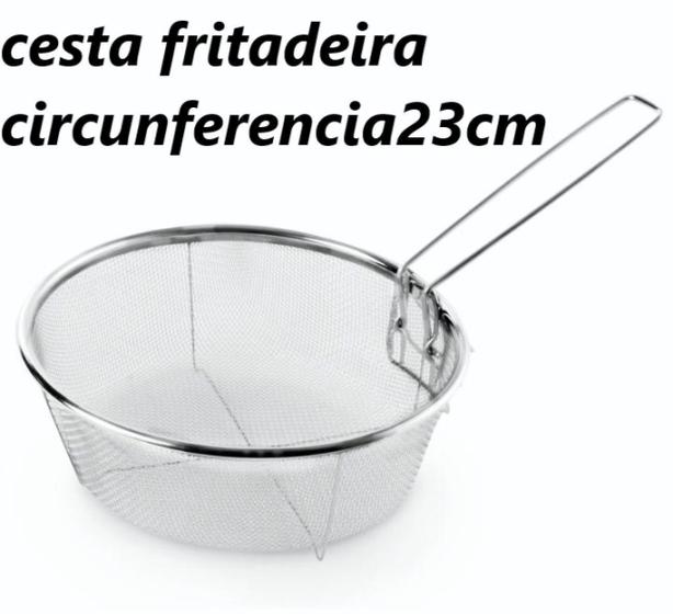 Imagem de Cesto para fritura 23cm Peneira Fritadeira Salgado Pastel Coxinha Reforçado Redondo aço inox mimo style mimo6868