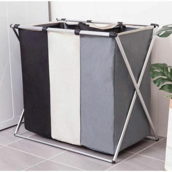 Imagem de Cesto Para Guardar Roupa Suja Multiuso Com 3 Compartimentos