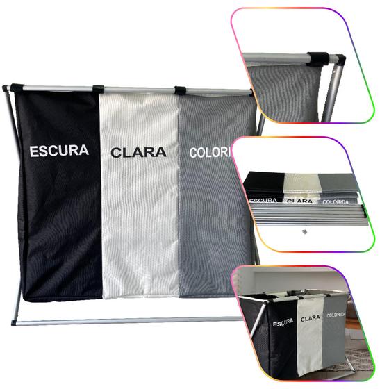 Imagem de Cesto para Lavanderia com 3 Repartições Evolux Organização Prática e Funcional para Roupas