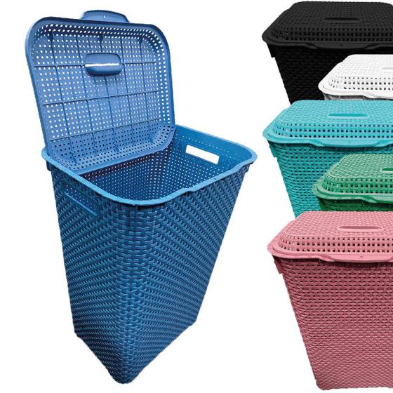 Cesto Para Lavanderia De Roupas Sujas 72 Lts C/ Tampa Rattan - AZUL Menor preço em Cesto Para Lavanderia De Roupas Sujas 72 Lts C/ Tampa Rattan - AZUL