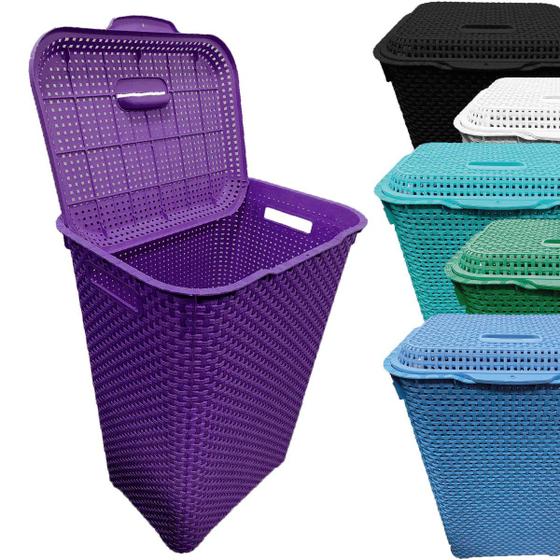 Imagem de Cesto Para Lavanderia De Roupas Sujas 72 Lts C/ Tampa Rattan - ROXO