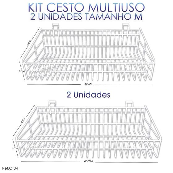 Imagem de Cesto Para Painel Canaletado Branco 0,40 x 0,20 x 0,09 - 2 Unidades