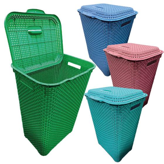 Cesto Para Roupa Suja Retangular 72 Litros Com Tampa Rattan - VERDE Menor preço em Cesto Para Roupa Suja Retangular 72 Litros Com Tampa Rattan - VERDE