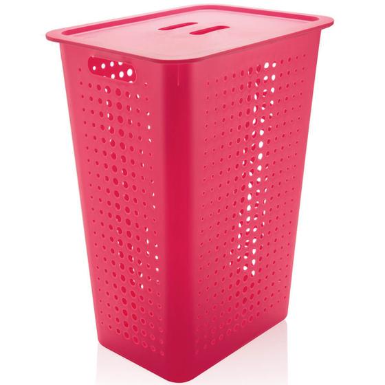 Imagem de Cesto Para Roupas Suja para Banheiro 47 Litros Plástico Rosa Pink