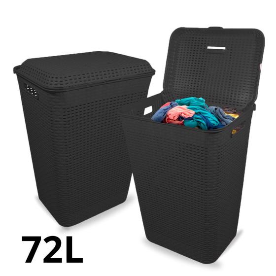 Cesto Plástico Multiuso Para Roupas Rattan 72 Litros Com Tampa Menor preço em Cesto Plástico Multiuso Para Roupas Rattan 72 Litros Com Tampa