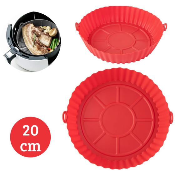 Imagem de Cesto Protetor De Silicone Fritadeira Redonda Air Fryer Antiaderente 20cm Vermelho