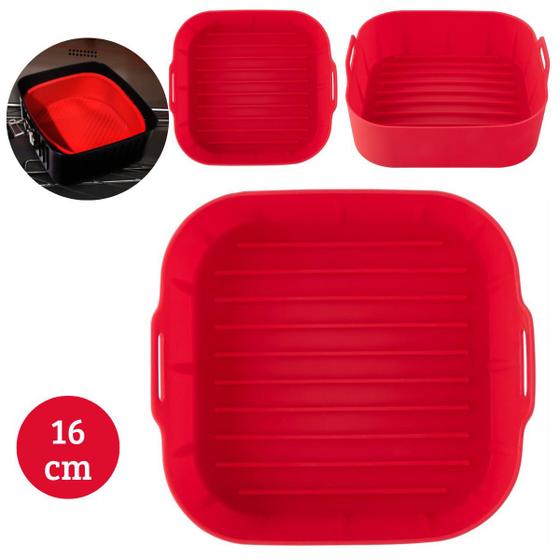 Imagem de Cesto Protetor De Silicone Vermelha Fritadeira Quadrada Air Fryer Antiaderente 16cm