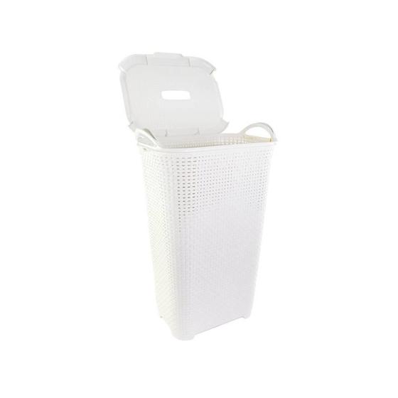 Imagem de Cesto Rattan Branco 50 Litros Com Tampa E Com Alça Multiuso