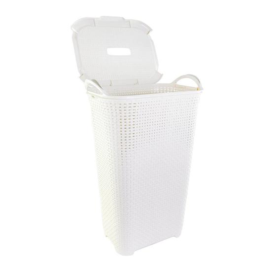 Imagem de Cesto Rattan Tampa Basculada Branco PARA ROUPAS LAVANDERIA VAZADO 