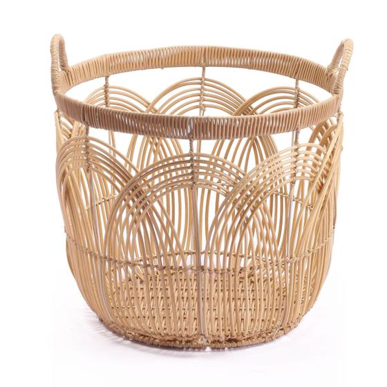 Imagem de cesto redondo 40cm com alças arcos palha rattan - Oikos