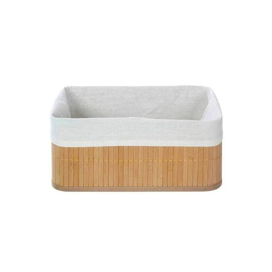 Imagem de Cesto Retangular Aramado Em Bambu com Forro Algodão Médio 23x15x10cm BM20201M