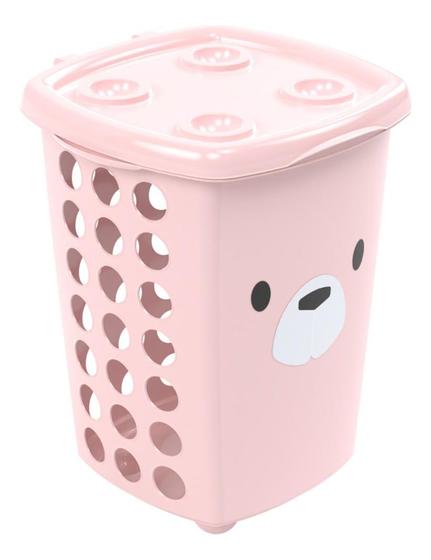 Imagem de Cesto Roupas Brinquedos Infantil Enxoval Bear Rosa Plasútil