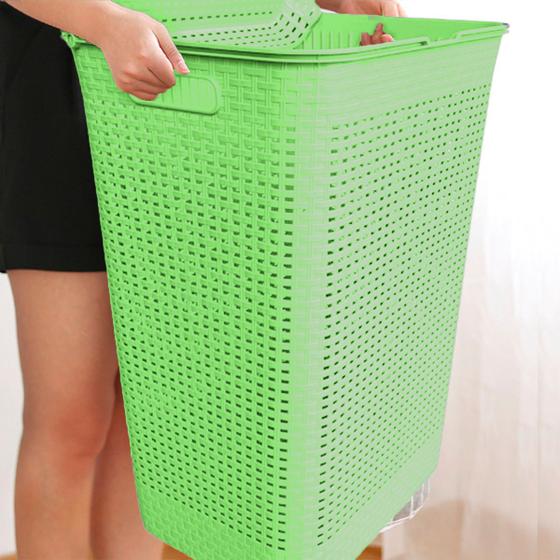Imagem de Cesto Telado Rattan De Roupas Suja Com Tampa Diversas Cores Organizador Resistente 72 Litros