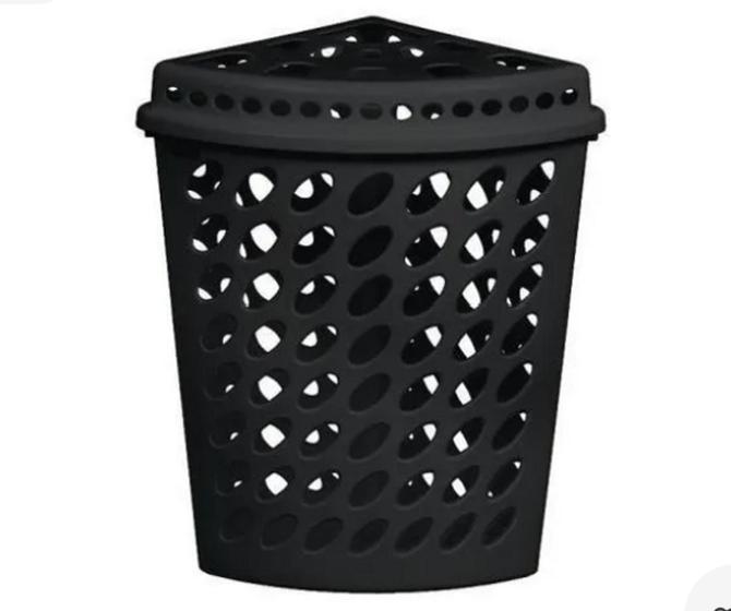 Imagem de Cesto Telado Triangular c/ tampa 43,7L preto - Plasnew