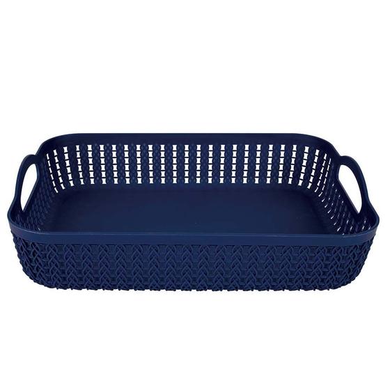 Imagem de Cesto Trançado Retangular Baixo Grande Azul Noite