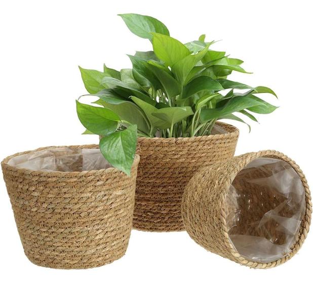 Imagem de Cesto Vaso Cachepot Fibra Natural Decorativo Palha Boho Chic Decoração