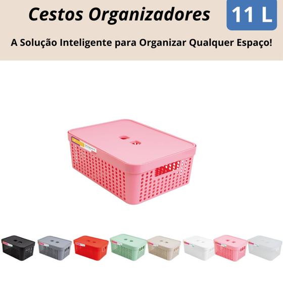 Imagem de Cestos Organizadores c/Tampa Rattan 11 litros Multiuso Ideal para armário e gavetas LP HOUSE