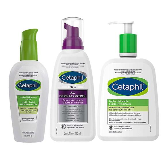 Imagem de Cetaphil Kit  Hidratante Facial + Espuma de Limpeza + Loção Hidratante