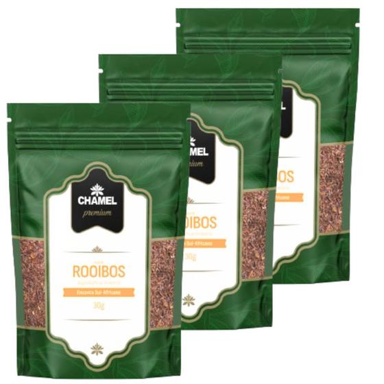 Imagem de Chá de Rooibos (Aspalathus linearis) Encanto Sul-Africano Chamel Premium 3 Pacotes c/ 30g