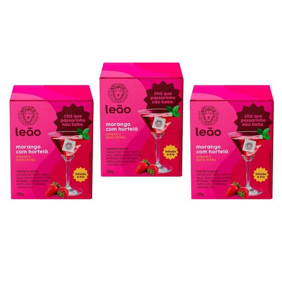 Imagem de Chá Gelado Drink Leão Embalado Individual Morango Kit 3