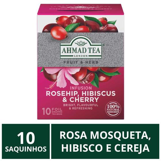 Imagem de Chá Inglês Ahmad Tea Rosehip, Hibiscus, Cherry, 10 saquinhos