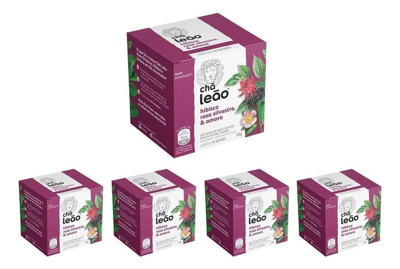 Imagem de Chá Leão Hibisco, Rosa Silvestre & Amora 16G 10Un Kit 5