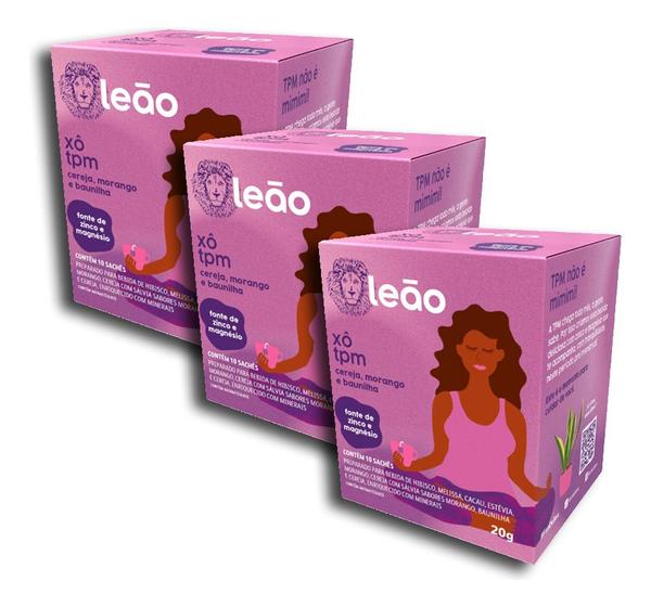 Imagem de Chá Leão Xô Tpm Cereja Morango E Baunilha 10 Sachês Kit 3