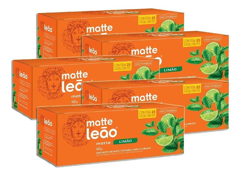 Imagem de Chá Matte Limão Leão Com 25 Saquinhos Kit 5