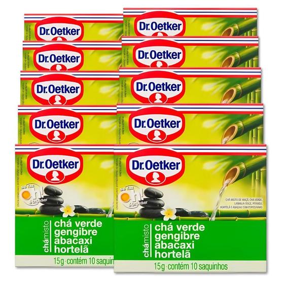 Imagem de Chá Verde Dr. Oetker Gengibre Abacaxi Hortelã Kit 10 Caixas