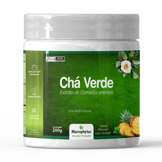 Imagem de Chá Verde Solúvel Instantâneo Abacaxi com Hortelã Extrato Puro Camellia Sinensis 200g Macrophytus