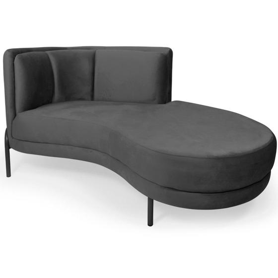 Imagem de Chaise Direito Sala de Estar Penélope Base Preto Veludo Cinza - Nexta Casa