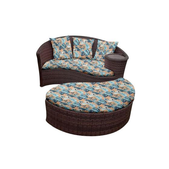 Imagem de Chaise Orbit com Puff - Tecido Costela de Adão Azul
