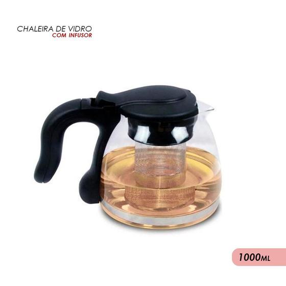 Imagem de Chaleira Bule De Vidro Com Infusor Chá Café Inox 1000ml para cozinha bebidas