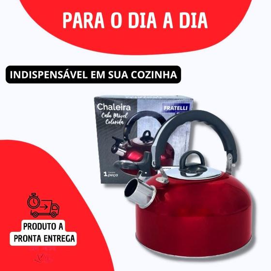 Imagem de Chaleira Com Apito Tampa e Alça Em Aço Inox 2 Litros Cozinha