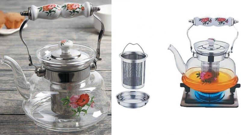 Imagem de Chaleira com infusor de chá 1 litro vidro inox e cerâmica