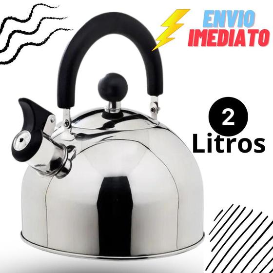 Chaleira Com Tampa E Apito Em Aço Inox 2 Litros Menor preço em Chaleira Com Tampa E Apito Em Aço Inox 2 Litros