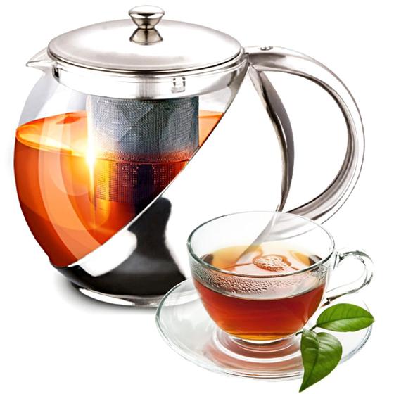 Imagem de Chaleira De Vidro Revestida em aço inoxidavel Com Infusor Inox Bule Cha 750ml