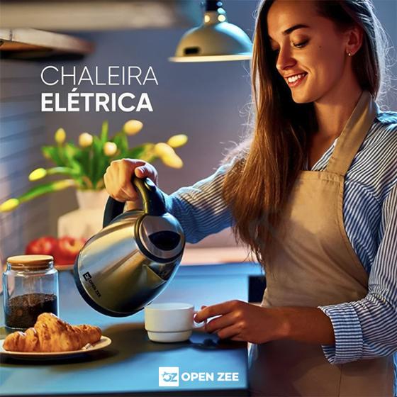 Chaleira Elétrica 220v ou 110v Portátil Jarra Bule De Aço Inox 1.8 Litros Com Desligamento Automático e Trava de Segurança Para Café Chá Água - OPEN ZEE