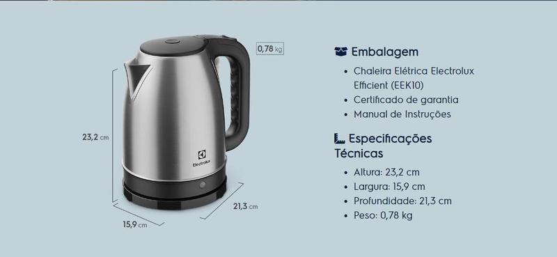 Imagem de Chaleira Elétrica Electrolux 1,8 L Inox Efficient 127V EEK10