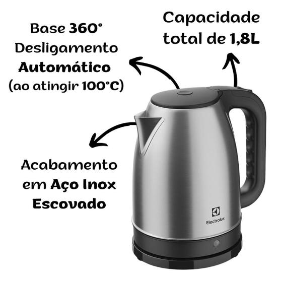 Imagem de Chaleira Elétrica Electrolux EEK10 Inox 1,8 Litros Base 360º Desliga Automático