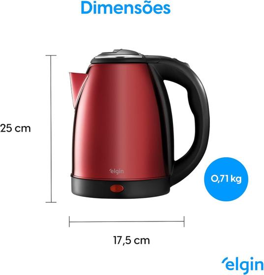 Chaleira Elétrica Inox Elgin em Inox Sem fio 1,8L Vermelha Menor preço em Chaleira Elétrica Inox Elgin em Inox Sem fio 1,8L Vermelha